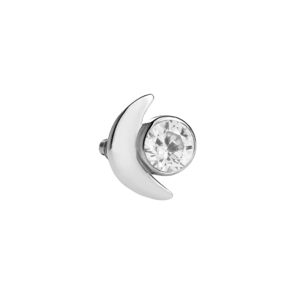 14K Solid Gold Crescent Zirconia Moon - Image 3