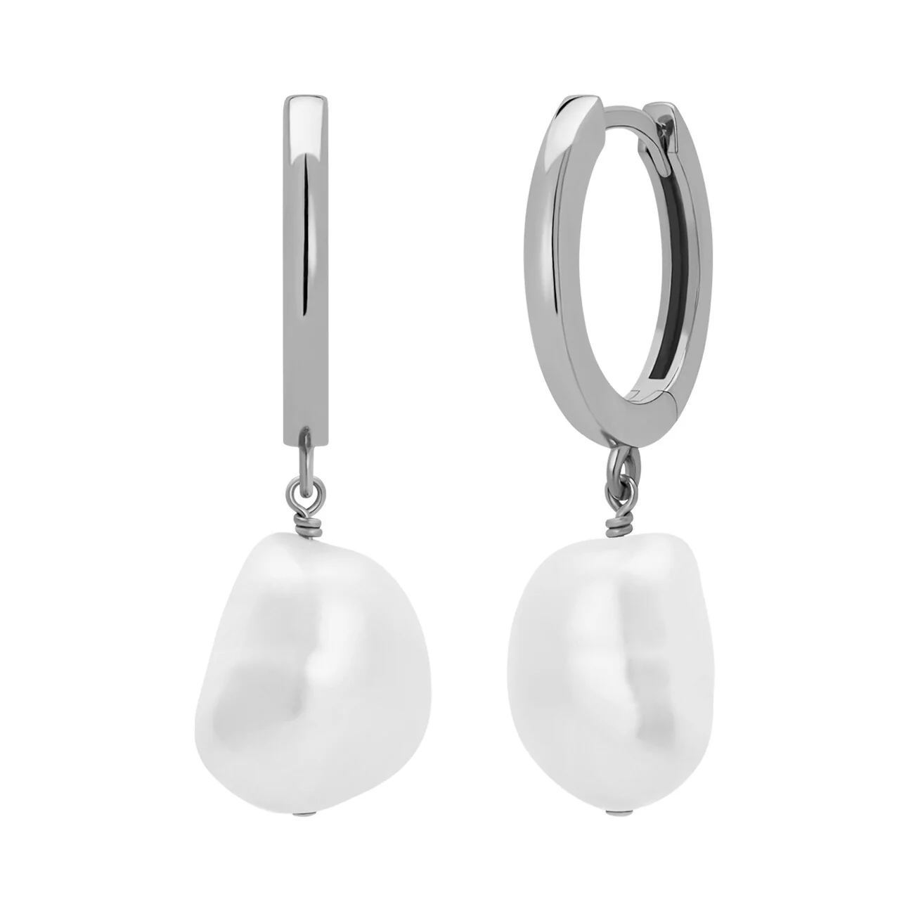 Pearl Charm Hoops Earrings - Image 4